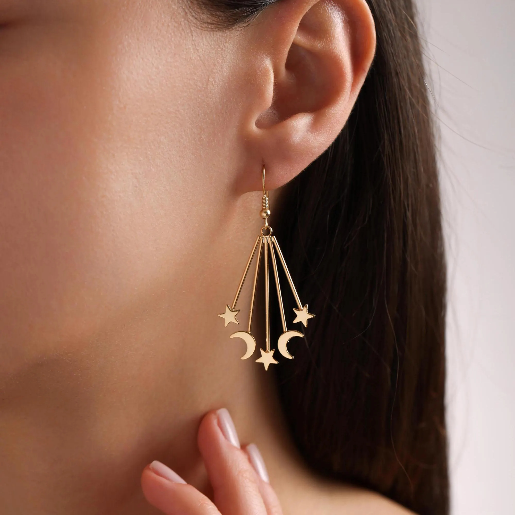 Exaggerated Star and Moon Pendant Earrings
