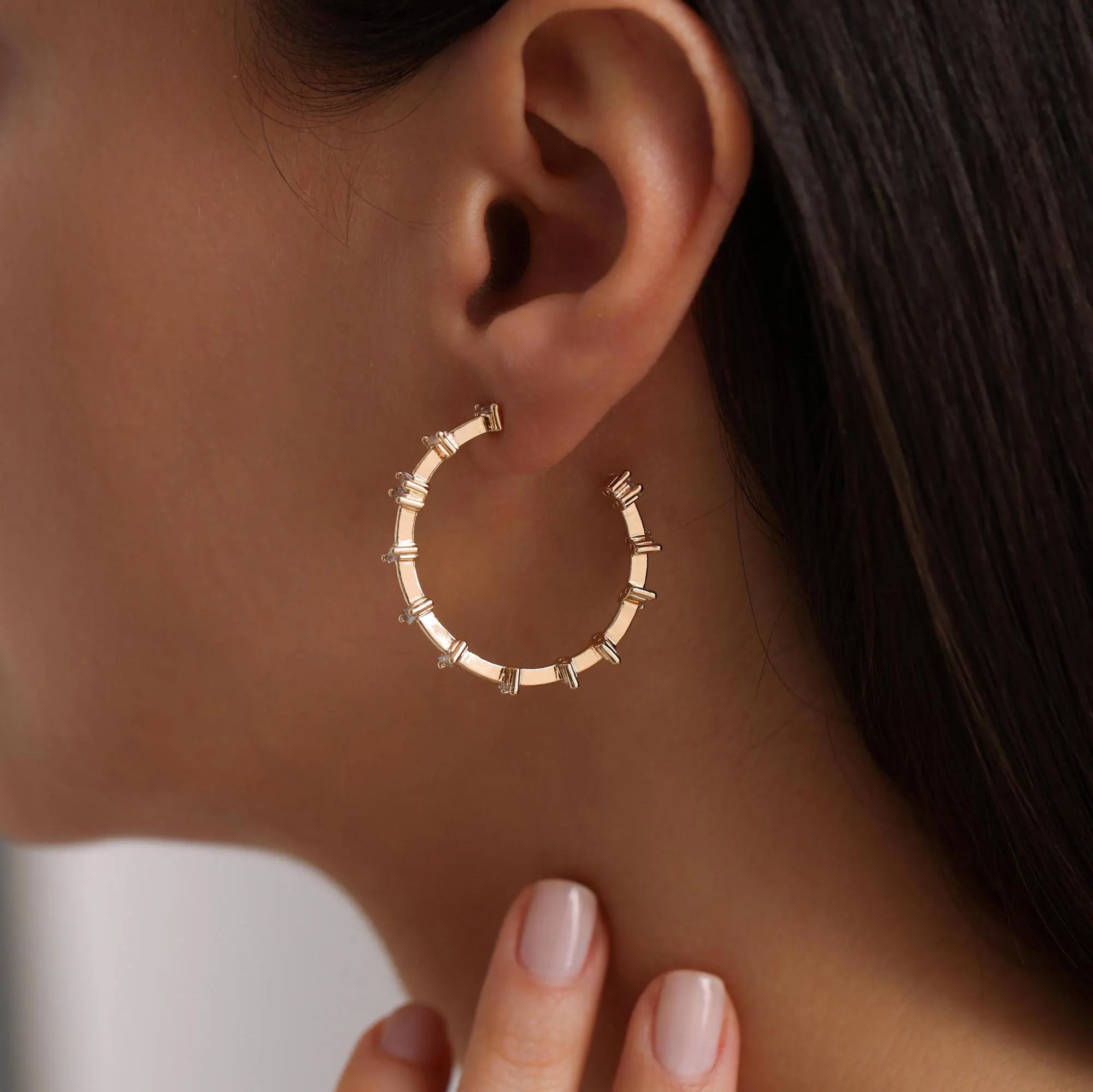 Geometric rectangular cubic zirconia earrings