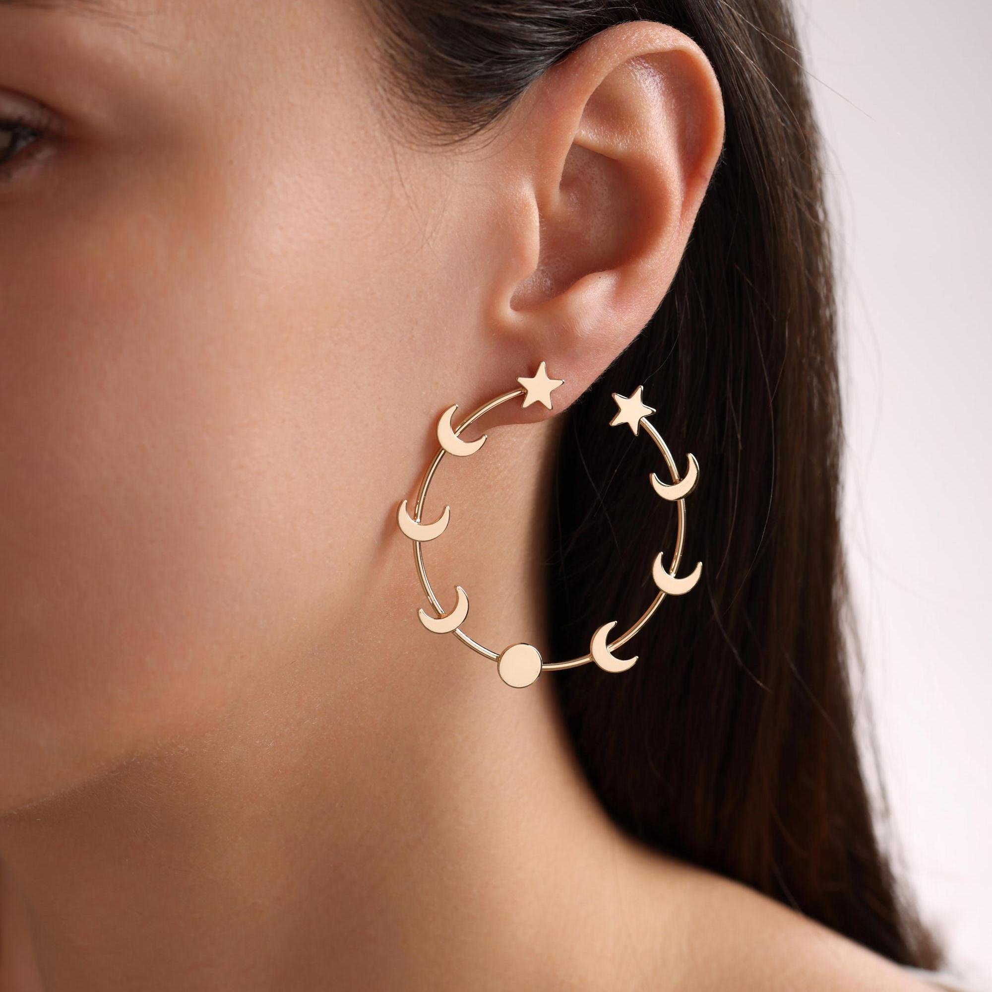 Brass Star and Moon Earrings
