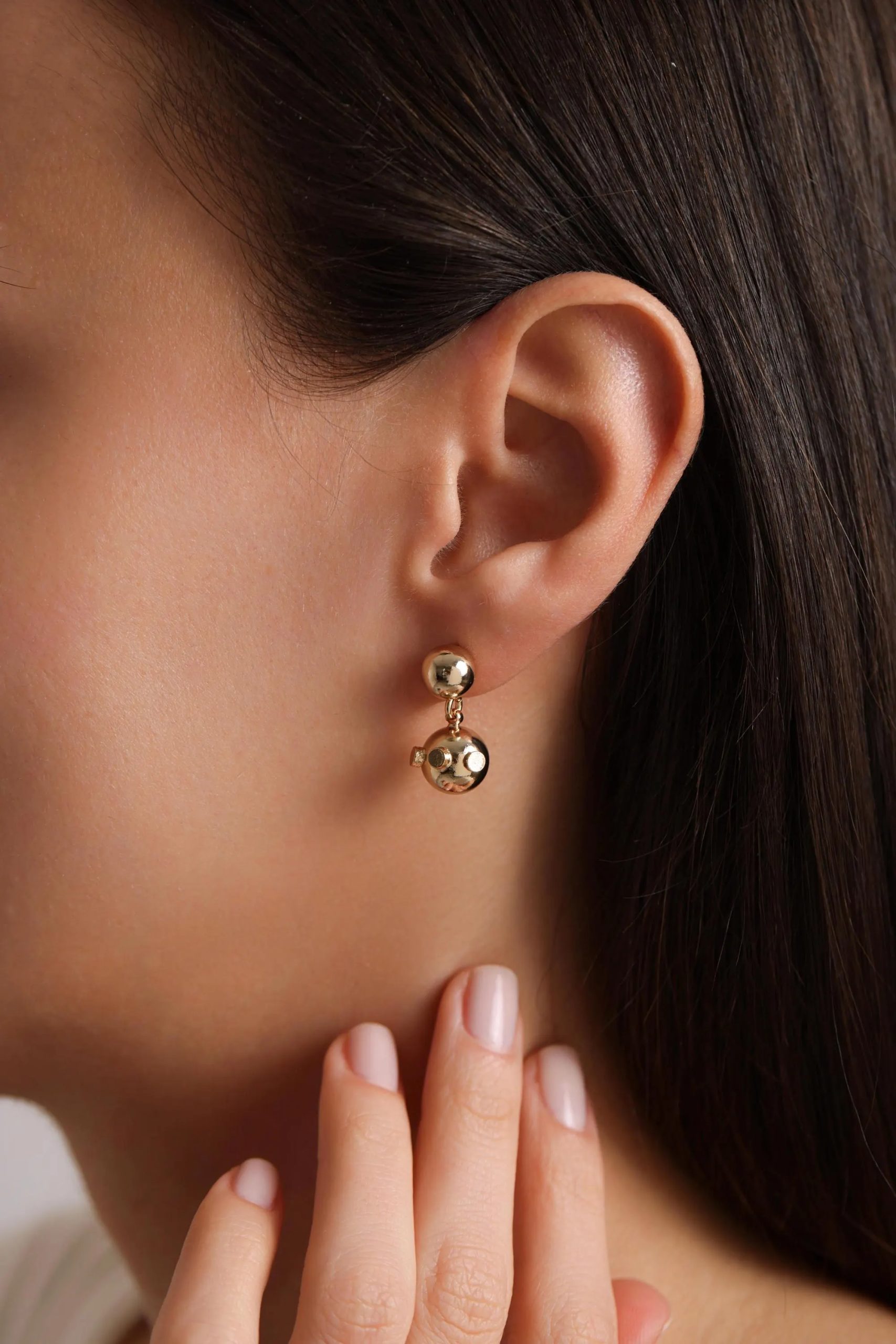 Modern Sculptural Double Spherical Drop Earrings